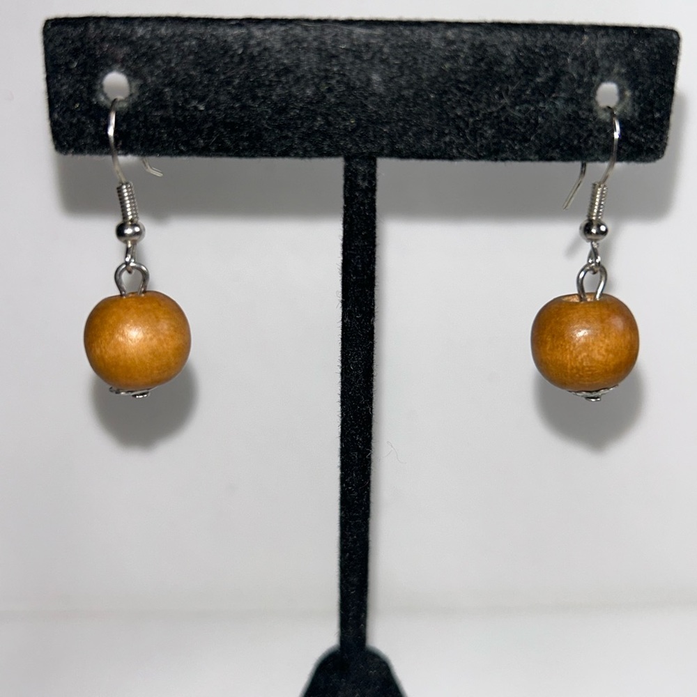 Vintage Chunky Bohemian Wood Bead Dangle Beaded Earrings Boho